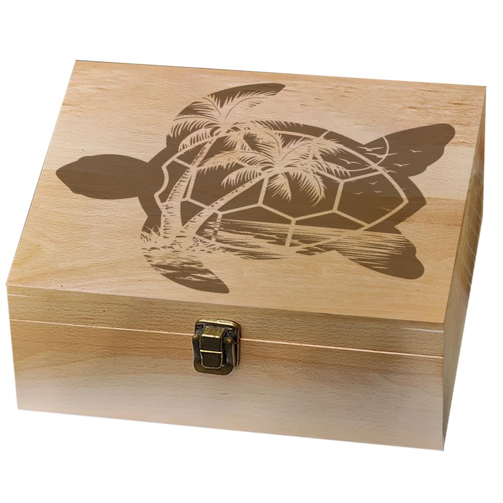 arricraft 1 caja de recuerdos de madera con diseño de playa hawaiana, tortuga marina, con tapa, diseño de animales, caja de recuerdos para recuerdos, fotos, almacenamiento de cartas
