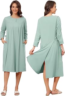 Flannel Hospital Gowns for Women Zipper Open Back Post Shoulder Surgery Dress Thermal 3/4 Sleeve Adaptive Clothing
