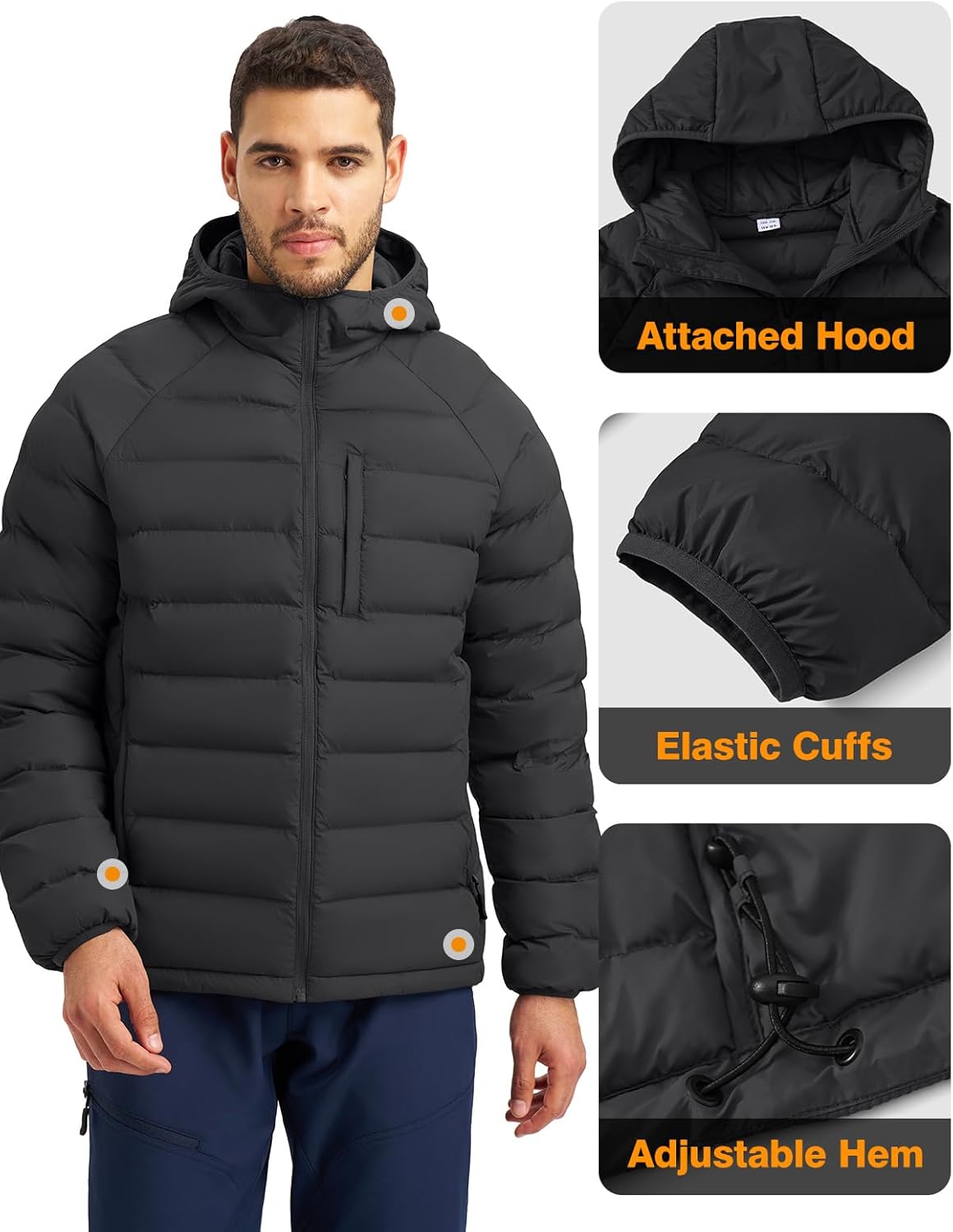 Rdruko Men's Puffer Jacket With Hood Winter Water-Resistan Casual Warm Coat Insulated for Hiking Travel - Image 6