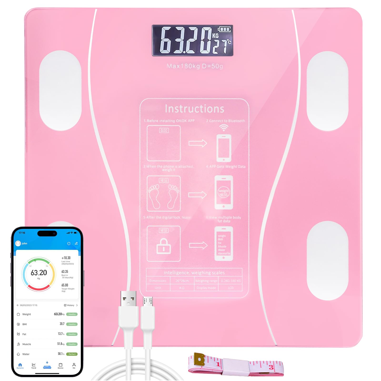 Báscula Electrónica Bluetooth - Báscula Inteligente De Grasa Corporal ...