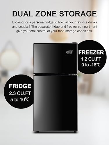 Miniatura 3 de KRIB BLING Refrigerador de 3.5 pies cúbicos con congelador de 2 puertas de ahorro de energía, refrigerador compacto con control de termostato