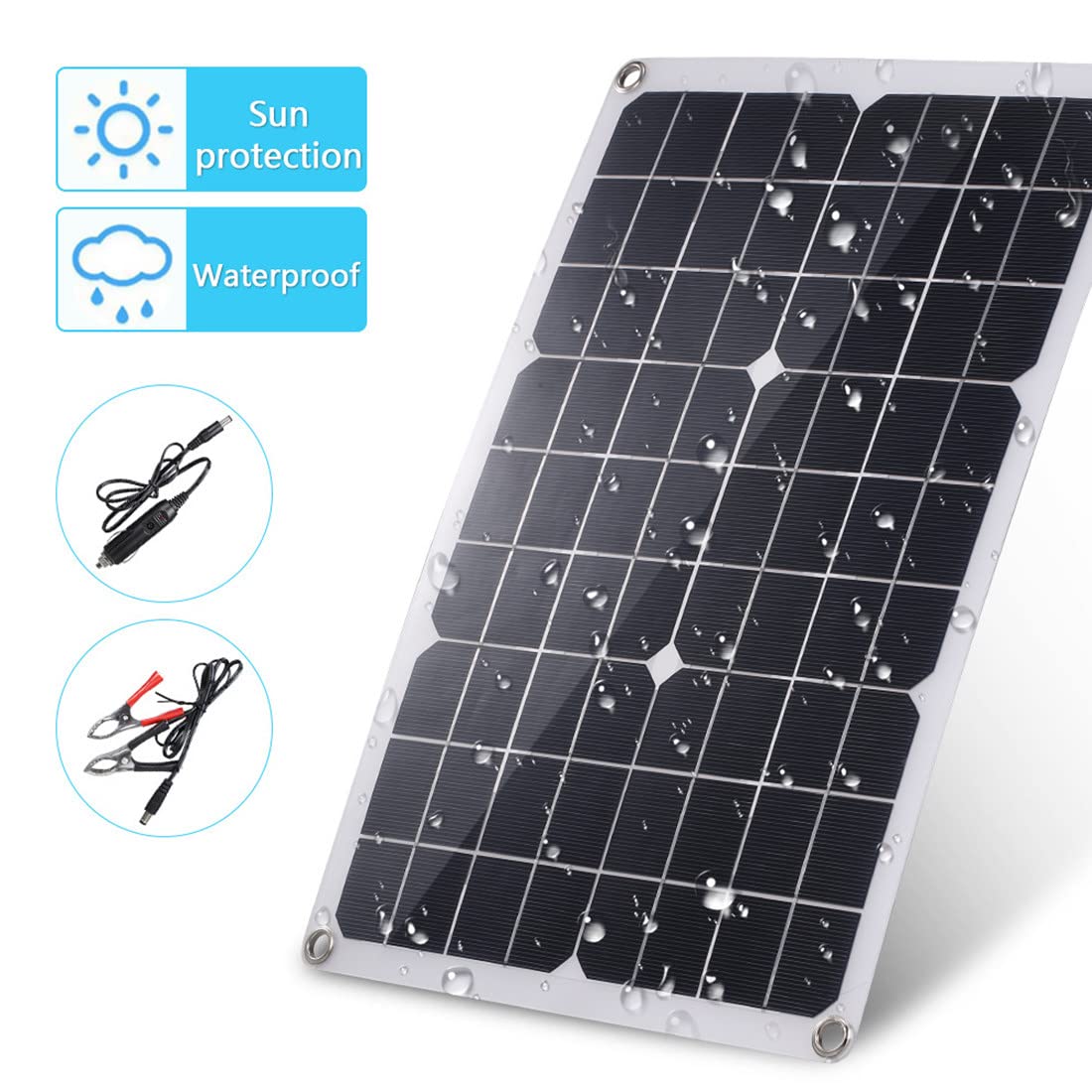 Kit Pannello Solare 50W/80W/100W, monocristallino Flessibile (Alta efficienza), regolatore di Carica (10A-60A), per caricare la Batteria dell'auto da 12 V, Campeggio, Barca e Avventura, con