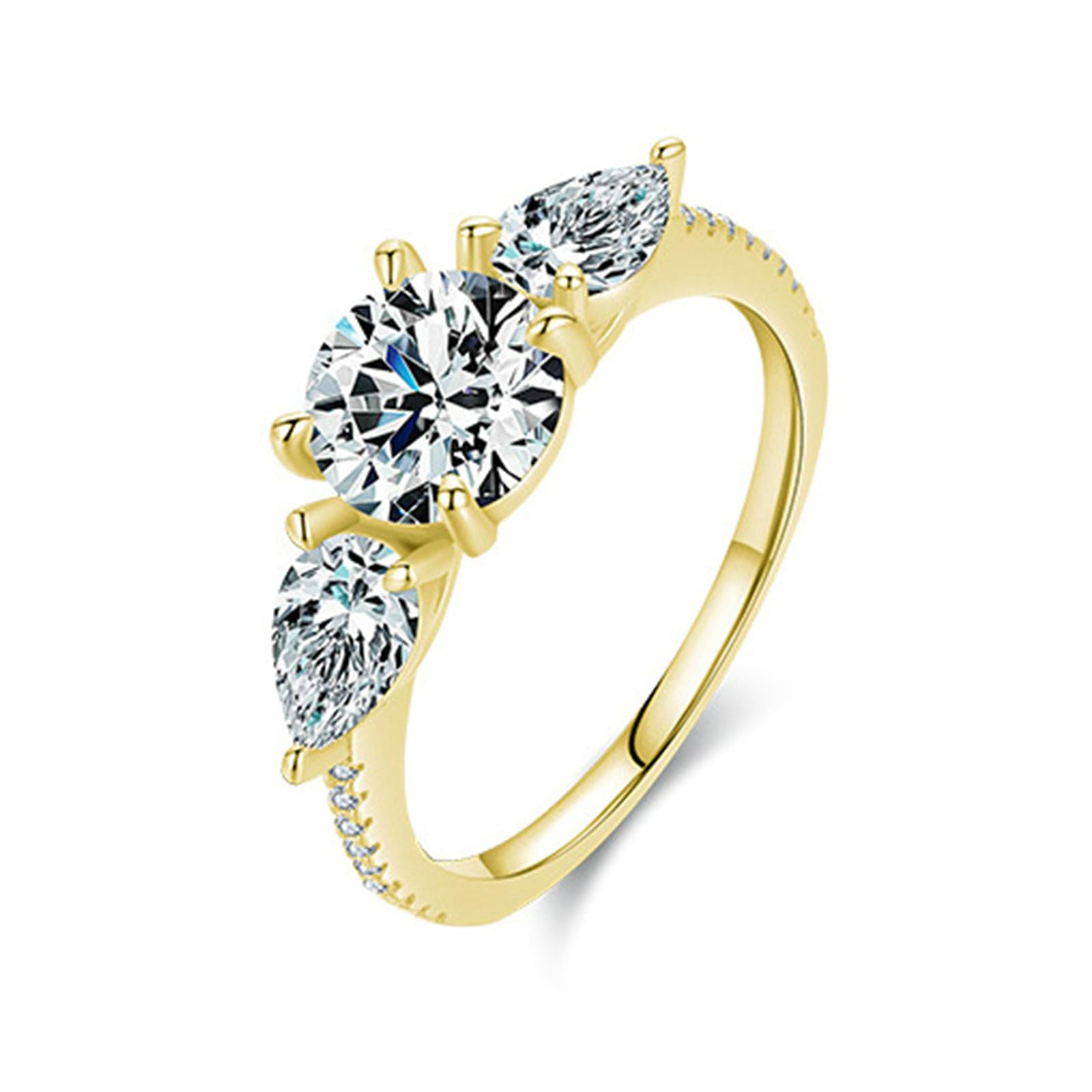Anillo de aniversario para mujer, anillos de oro amarillo de 18 quilates, elegante media eternidad moissanita redonda de 1,25 ct, anillos de compromiso o boda de oro amarillo para mamá, novia