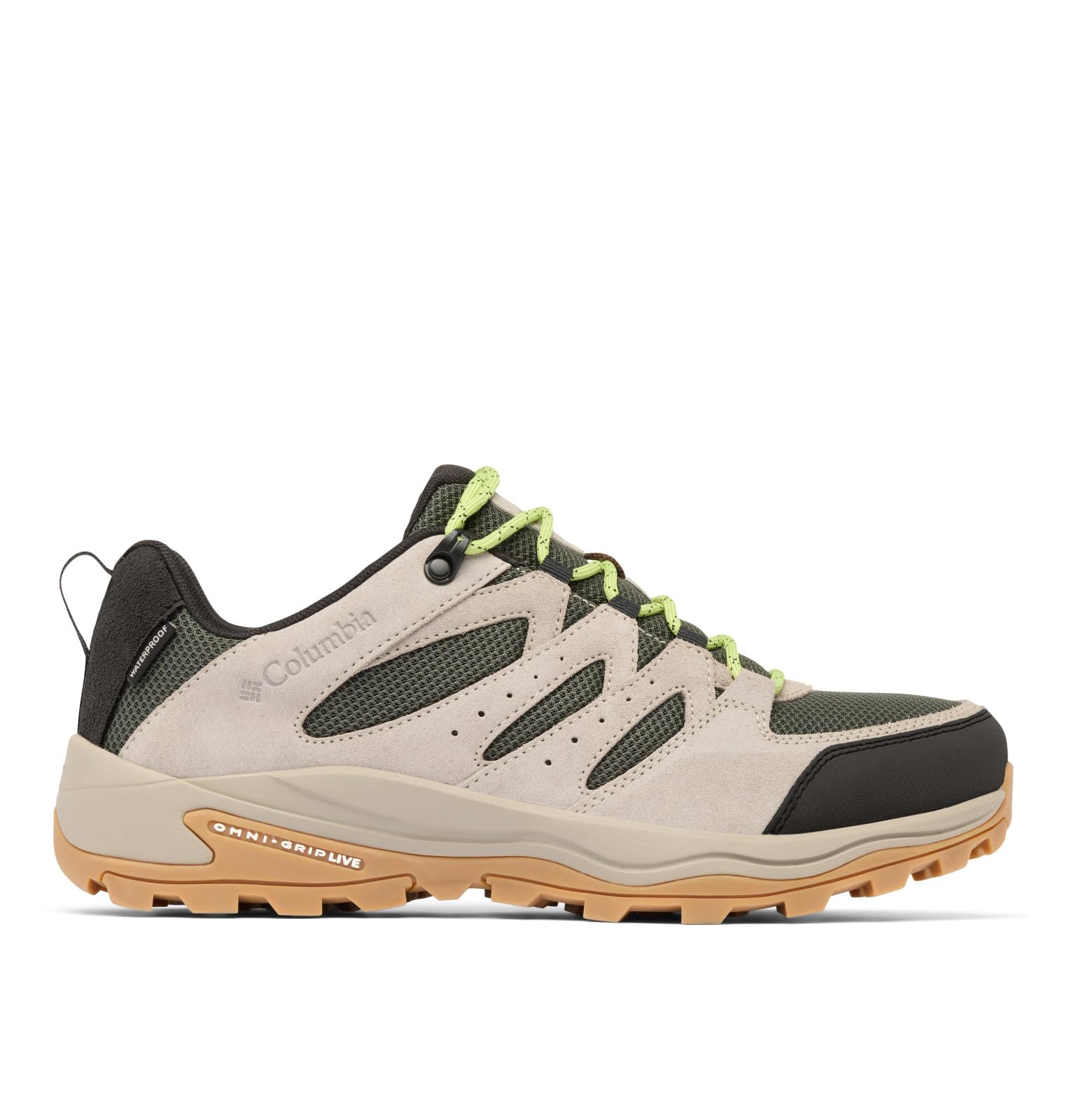 Columbia Men's Redmond 4 Low Waterproof, Mid Rise Trekking and Hiking Boots, Gravel, Napa Green, 9.5
