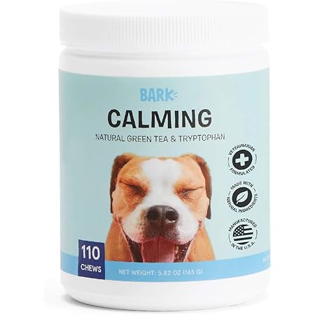 Amazon Com Barkbox Veterinarian Formulated Dog Calming Supplement For Anxiety Relief Made In The Usa With Tryptophan Lemon Balm Green Tea 110 Chews Treats Pet Supplies
