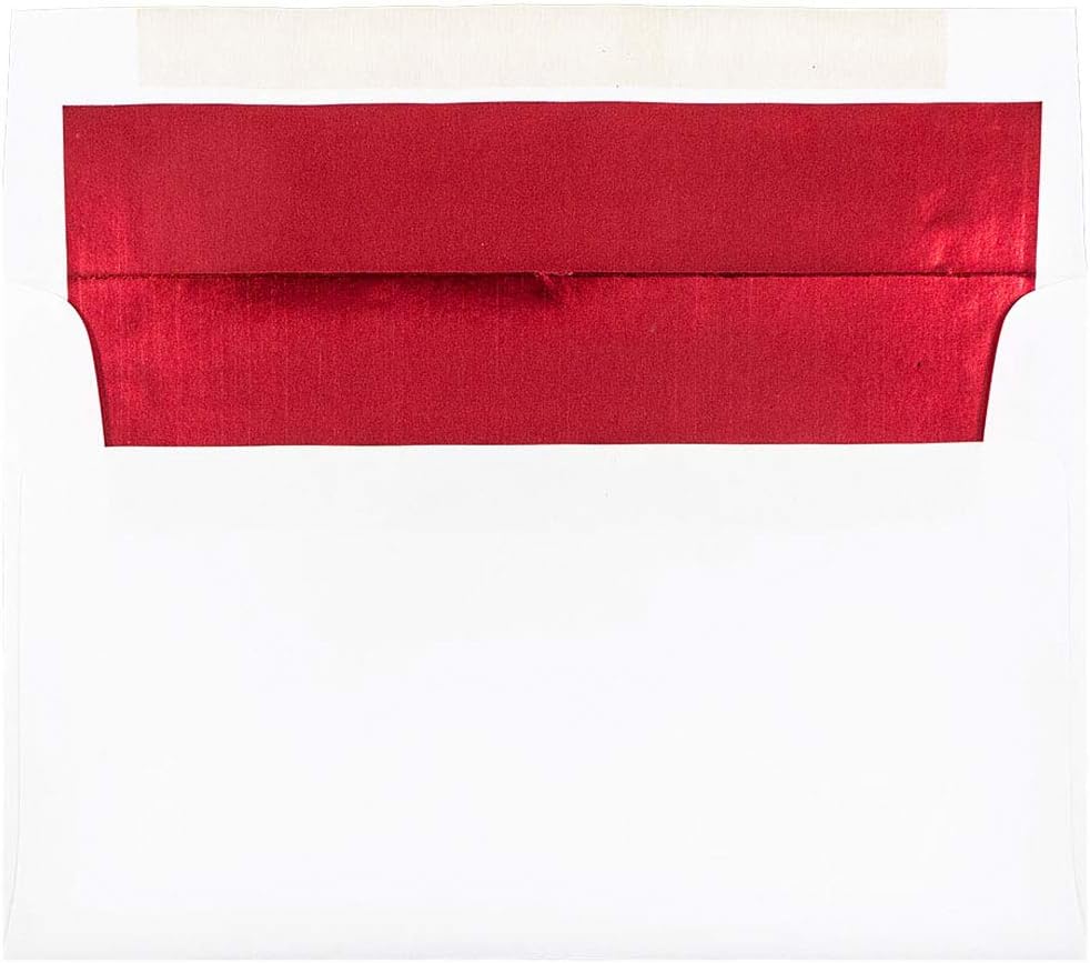 JAM PAPER A9 Foil Lined Invitation Envelopes - 5 3/4 x 8 3/4 - White with Red Foil - 50/Pack