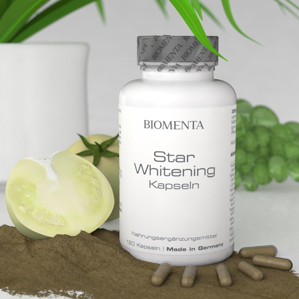 BIOMENTA Star Whitening - Hochdosierter Wirkstoffkomplex - 120 Haut Kapseln mit L-Gluthation, Aminosäuren, Pflanzenextrakten - Premiumqualität