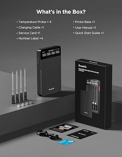 Miniatura 8 de GoveeLife Termómetro inalámbrico Bluetooth para carne con 4 sondas, alcance WiFi ilimitado, precisión de ±1.8℉, termómetro digital de alimentos para