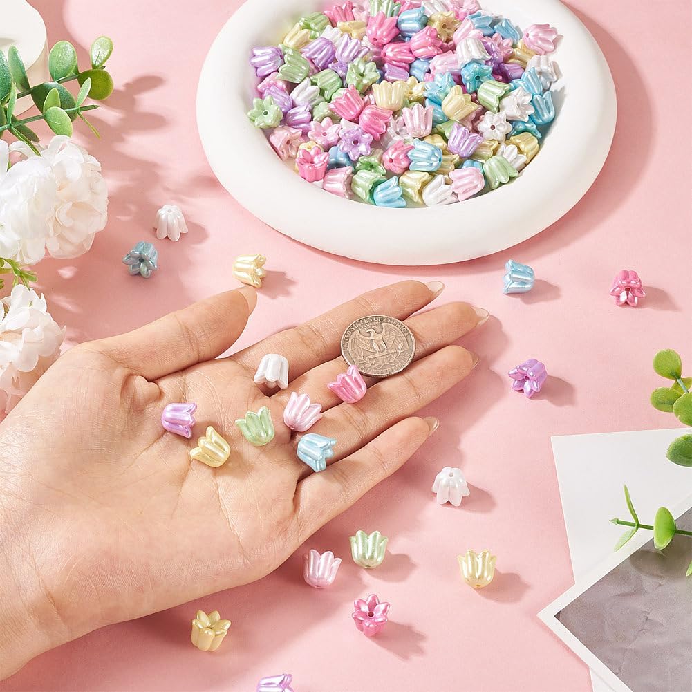 FASHEWELRY 200Pcs Mixed Colorful Acrylic Orchid Flower Beads Bulk Iridescent Imitation Floral Pearl Beads Loose Spacer Bead for Bracelets Earring Necklace DIY Craft Jewelry Making Supplies - Image 6