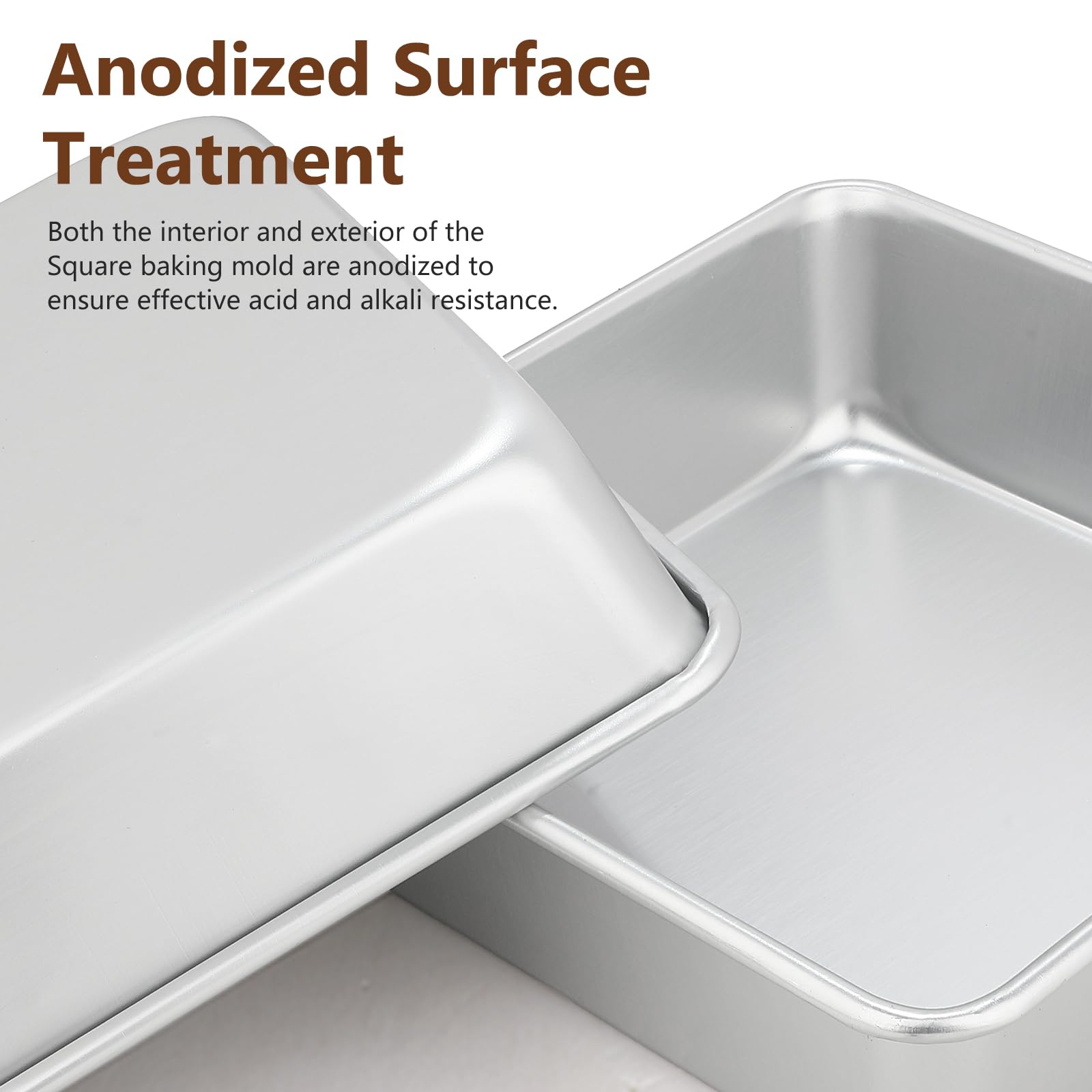 Lot de 2 Moule à Gâteau Carré (21,5 x 21,5 x 6 cm), Moule à brownie en Aluminium Anodisé, pour la Cuisson de Gâteaux et Tartes, Argent