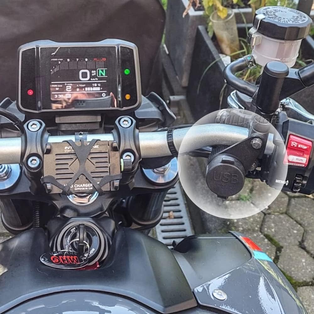 New Motorcycle 12V DV Double USB Charger Adapter for Yamaha Tracer MT-07 MT-09 SP FZ-09 FZ-07 Tracer XSR 700 900 Cigarette Lighter, black