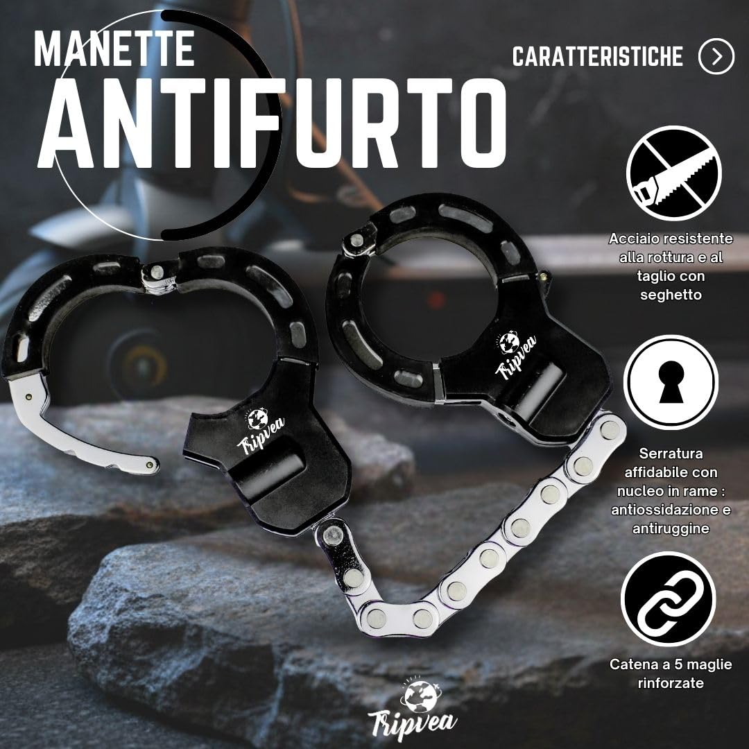Lucchetto per Monopattino Elettrico, bici, passeggino, scooter + custodia fissabile - Antifurto ultra resistente - Catena con 10 maglie - Lunghezza 56 cm - Ø 8 cm - serratura + 3 chiavi