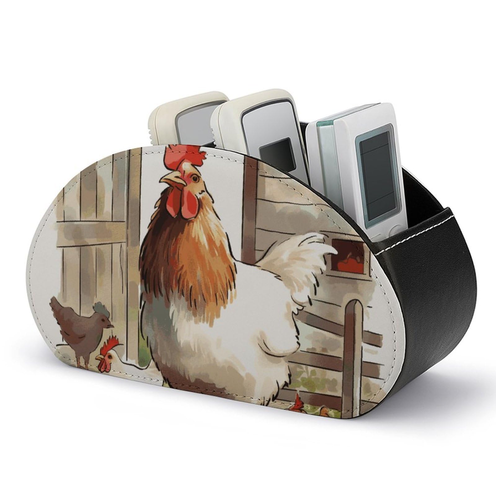 JTREHY Farm Animals Remote Control Holder with 5 Compartments Pu Leather Remote Caddy Box Multi-functional Deskt Holders Organizer Box Tray Bedside Table Storage Organizer