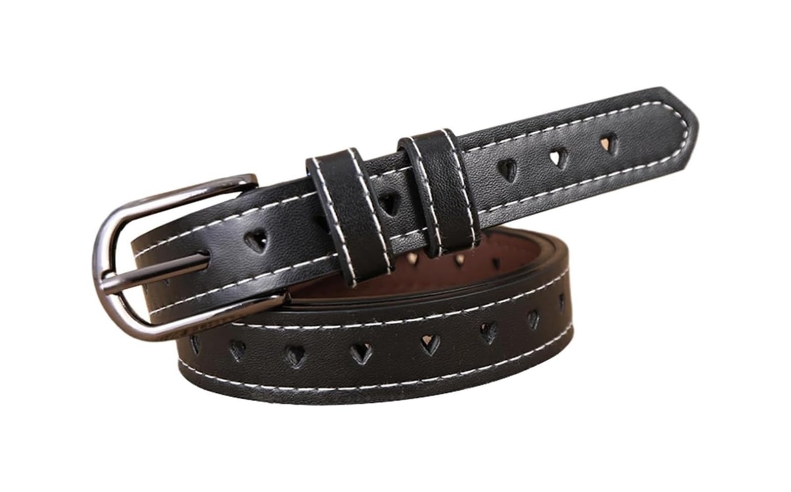 dfEDRd Ladies Waist Belt, 105cm Women Pin Buckle Heart-shaped Hollow Leather Thin Belt, Ladies Shirt, Dress(Black)
