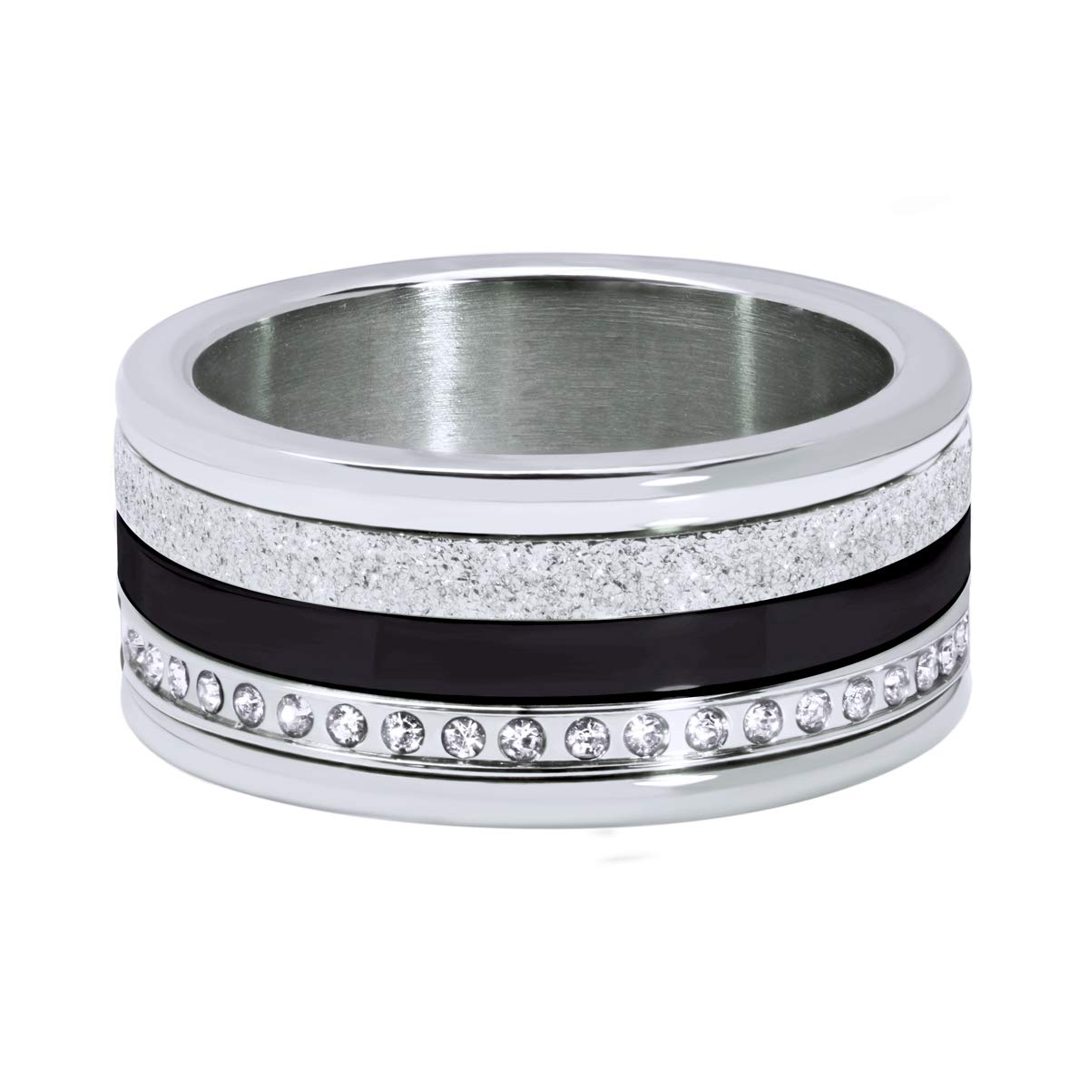 Quiges - Set di anelli impilabili in acciaio INOX con 3 anelli interni e 1 anello base e Acciaio inossidabile, 57 (18.1), colore: Argento, cod. SRS018S18