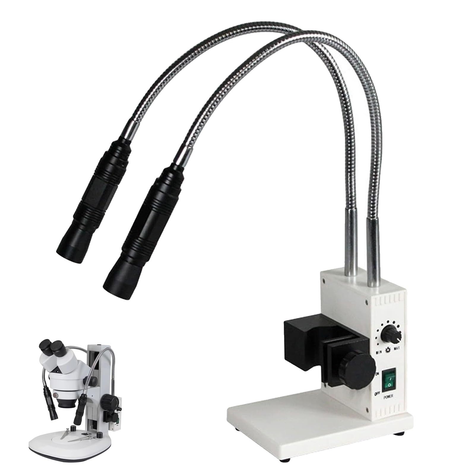 XNZJHPP Adjustable LED Fiber Optic Microscope Illuminators - Dual Gooseneck Light Source, 6000K Brightness for PCB Repair & Stereo Zoom Microscopes