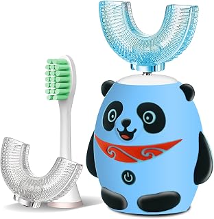Kids Toothbrushes U Shape Ultrasonic Electric Brush Cartoon Panda with 3 Brush Heads 5 Modes IPX7 Waterproof 45s Smart Reminder 360 Auto Cleaning Brush for Toddler Boys Girls 2-6 Years