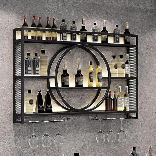 Porte Bouteille Mural, MéTal Etagere Vin avec Porte-Verre, Moderne Flottantes en Casier à Bouteilles, Polyvalentes EtagèRe Murale, Casier à Vin pour...