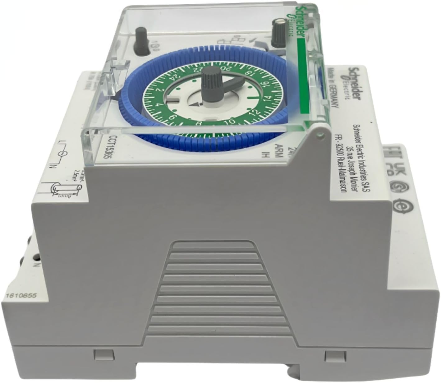 Top-down view of the Schneider Electric Acti 9 IH mechanical time switch