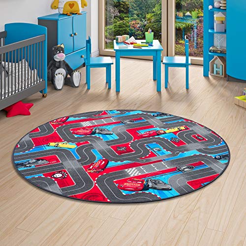Snapstyle Alfombra Carretera Infantil de Juegos Disney Cars Redonda - 