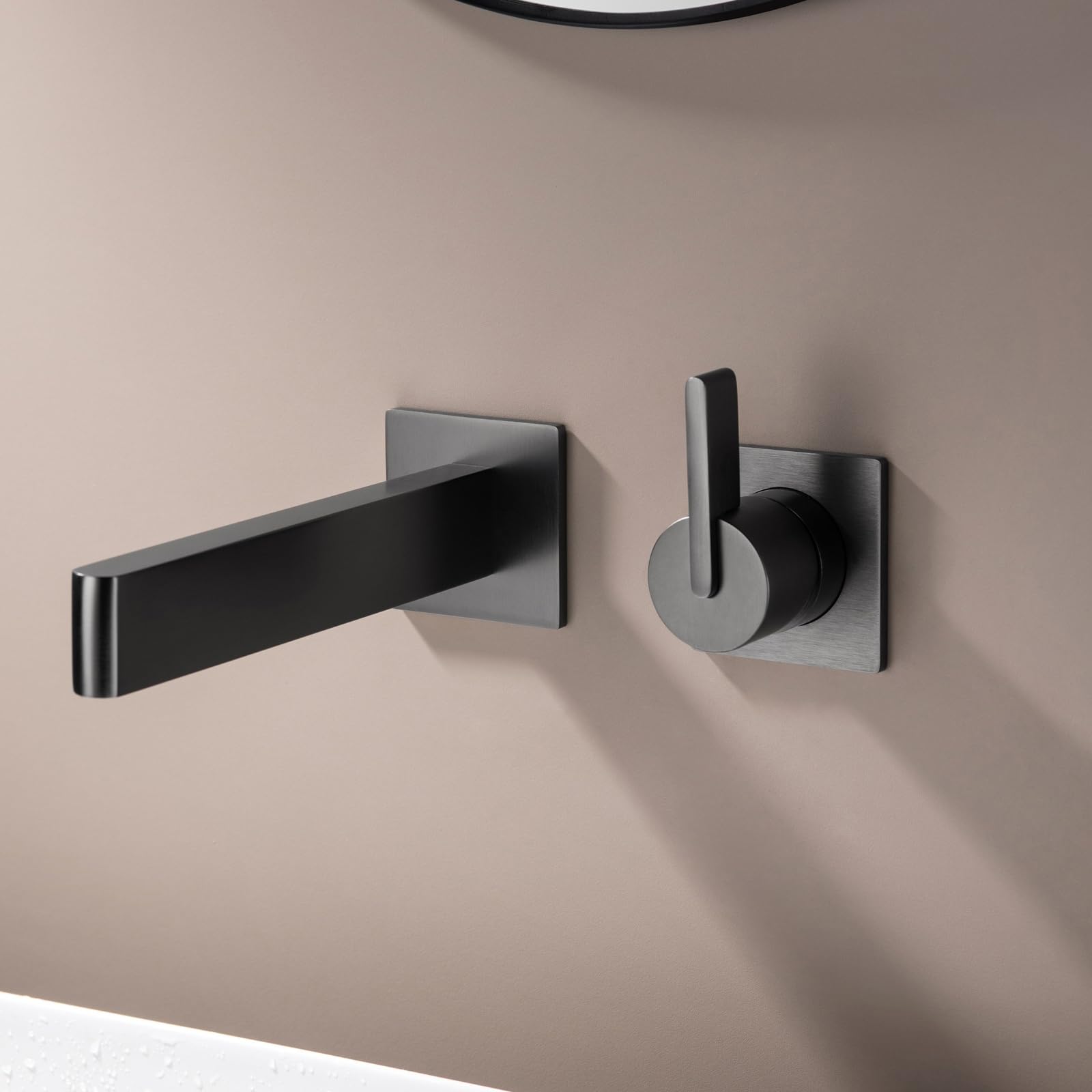 JRUIA Concealed Wall Mounted Waterfall Bathroom Faucet, Washbasin Faucet, Kitchen Bathroom Mixer Tap, Brass Material,Black