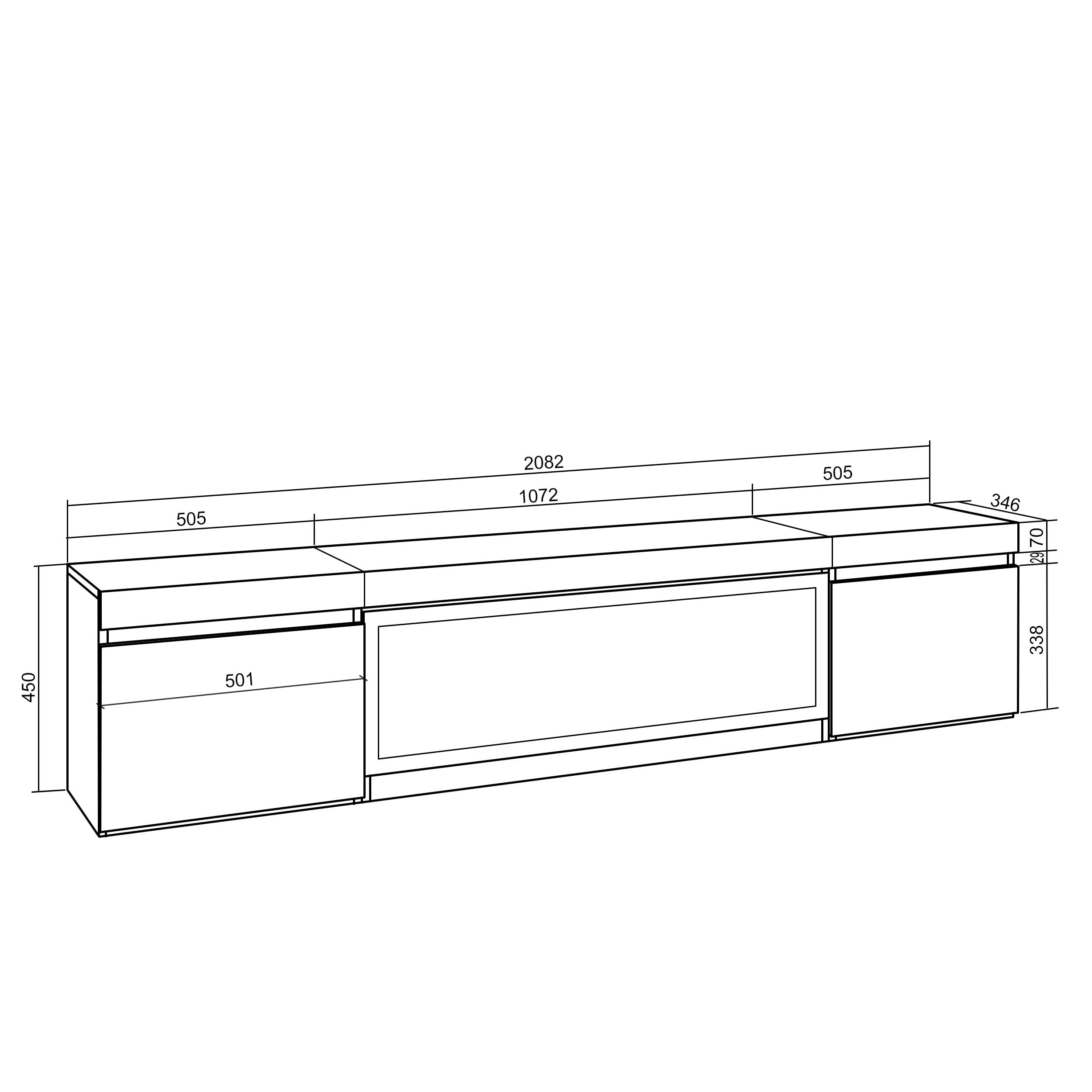 Skraut Home | Meuble TV | Banc Télé | Grand Espace de Rangement | 210 | pour Les TV jusqu'à 80" | Cheminée électrique XXL | Style Moderne | Noir