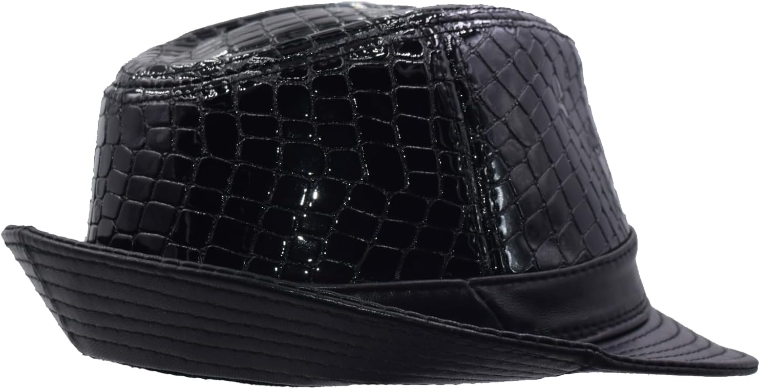 Vintage Cowhide Jazz Hats Classic Leather Fedora Hat Black