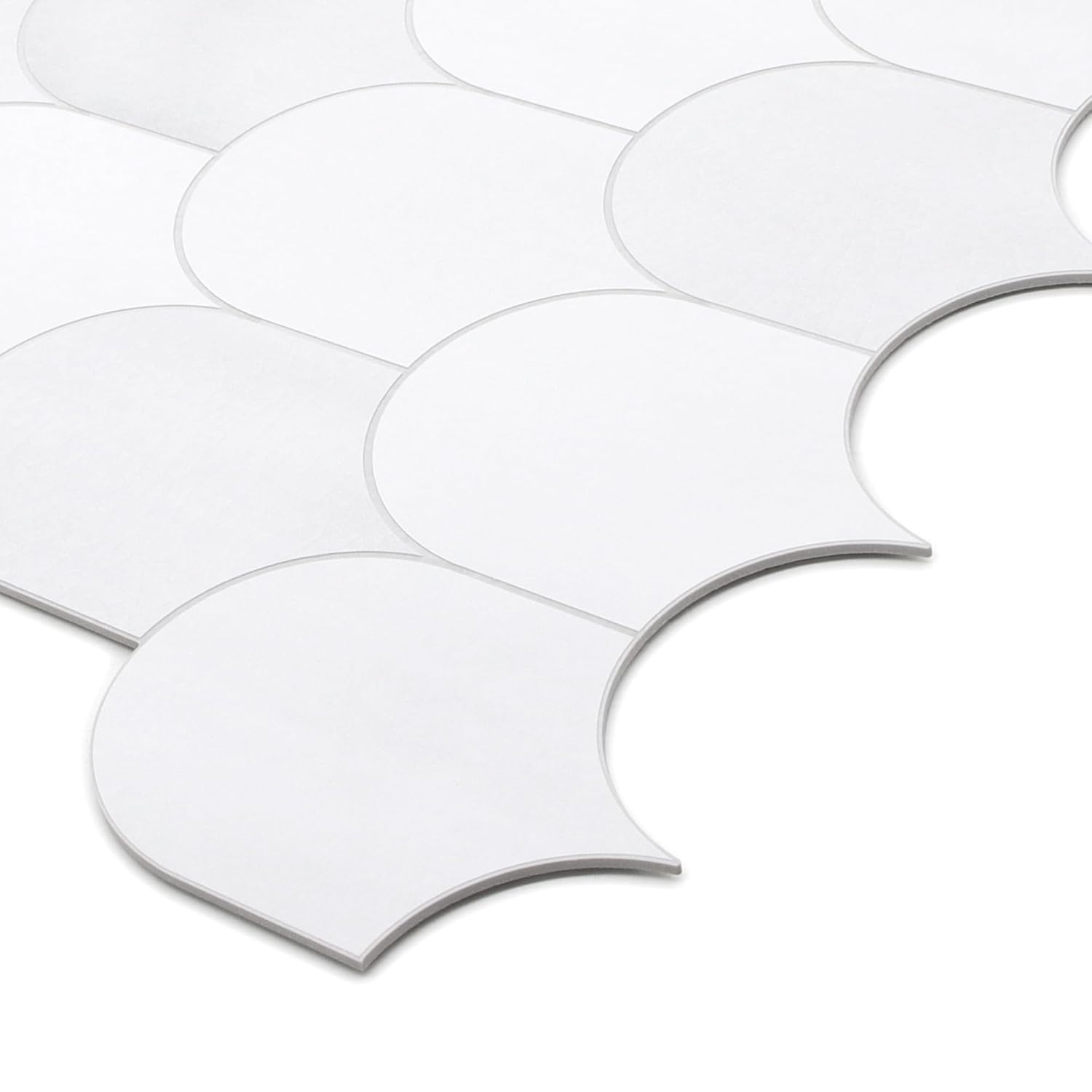 SUNWINGS 10-Sheet Fish Scale Peel and Stick Backsplash Tile, 11.4'' x 10.9" Stone Composite Scallop Handmade Looks Self-Adhesive Wall Tiles for Kitchen Bathroom, White Mixed