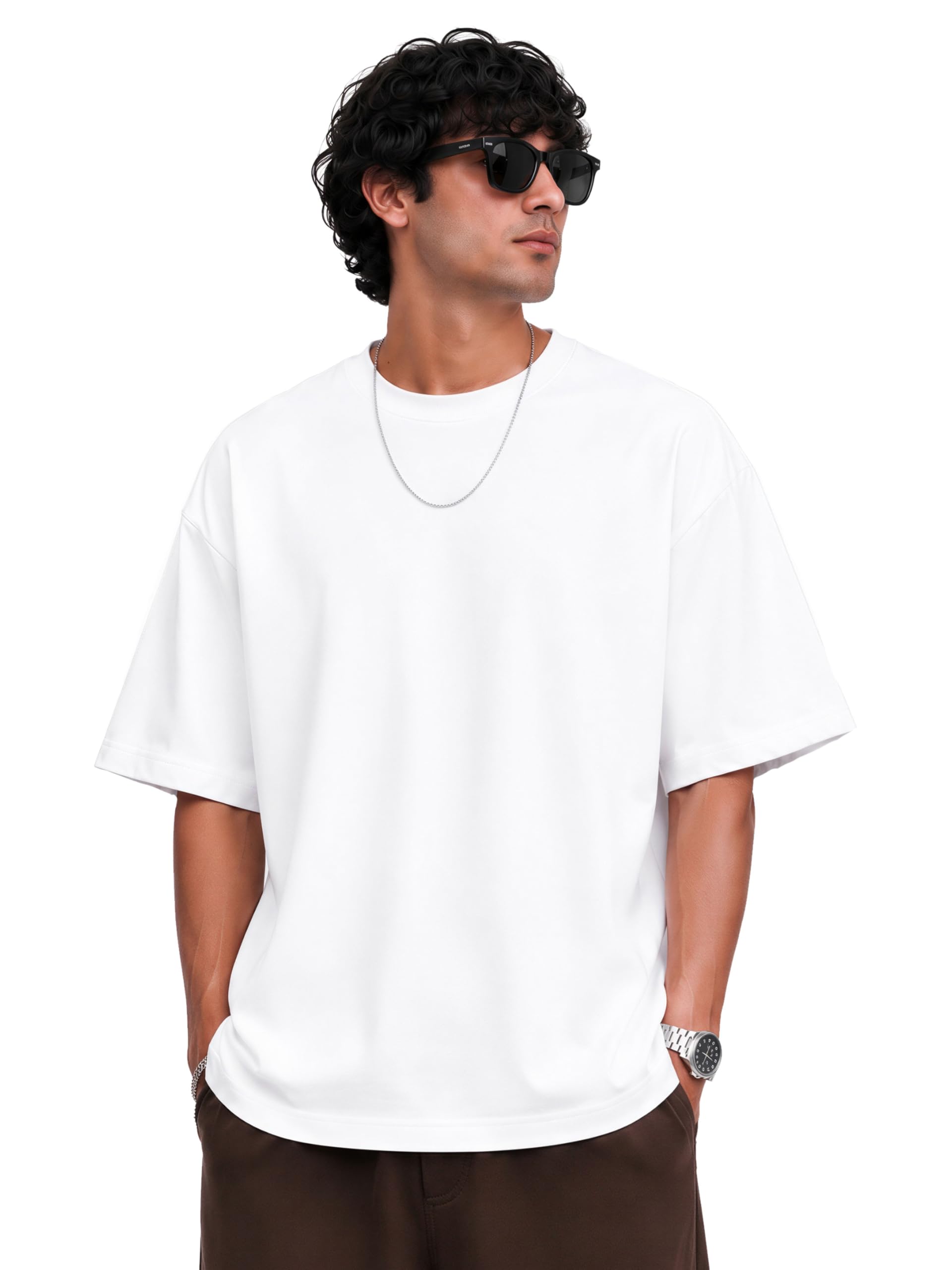 peaceout Oversized T Shirt for Men | 240 GSM Heavyweight Cotton T Shirt | Drop Shoulder Oversized Tshirt for Men | Baggy Loose Fit Streetwear Round Neck Half Sleeve Casual Wear-picture-40