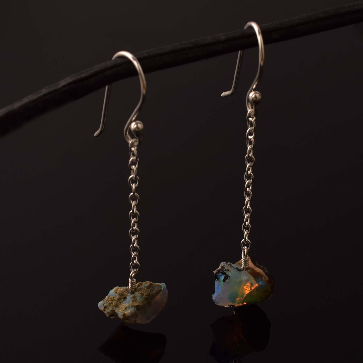 Natural Fire Ethiopian Opal Earring 925 Sterling Silver Rhodium Plated Gemstone Wire Wrapped Handmade Jewelry Energy Healing Stone Gift for Her - Image 8