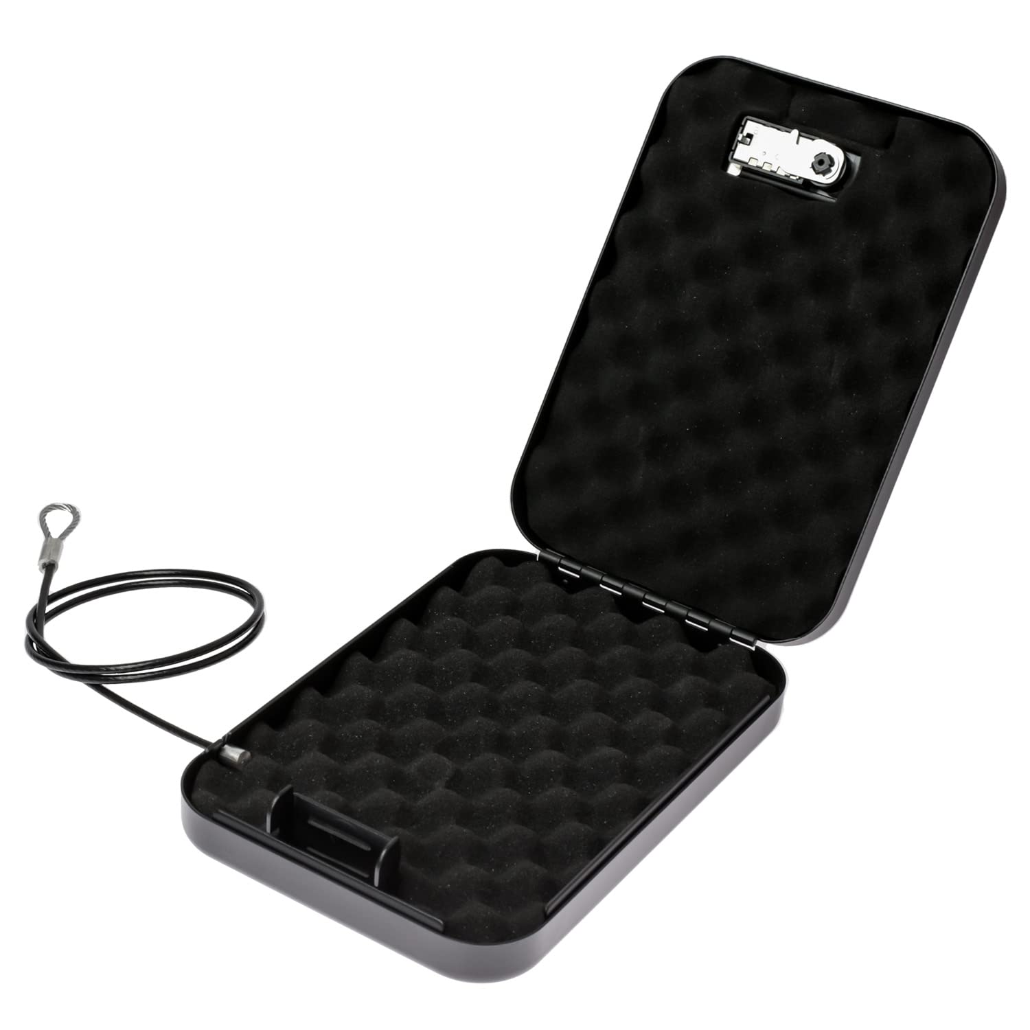 HMF 317-02 Caja de seguridad con cerradura de combinación, Caja portátil, cable de seguridad | 24 x 16,5 x 4,5 cm | Negro