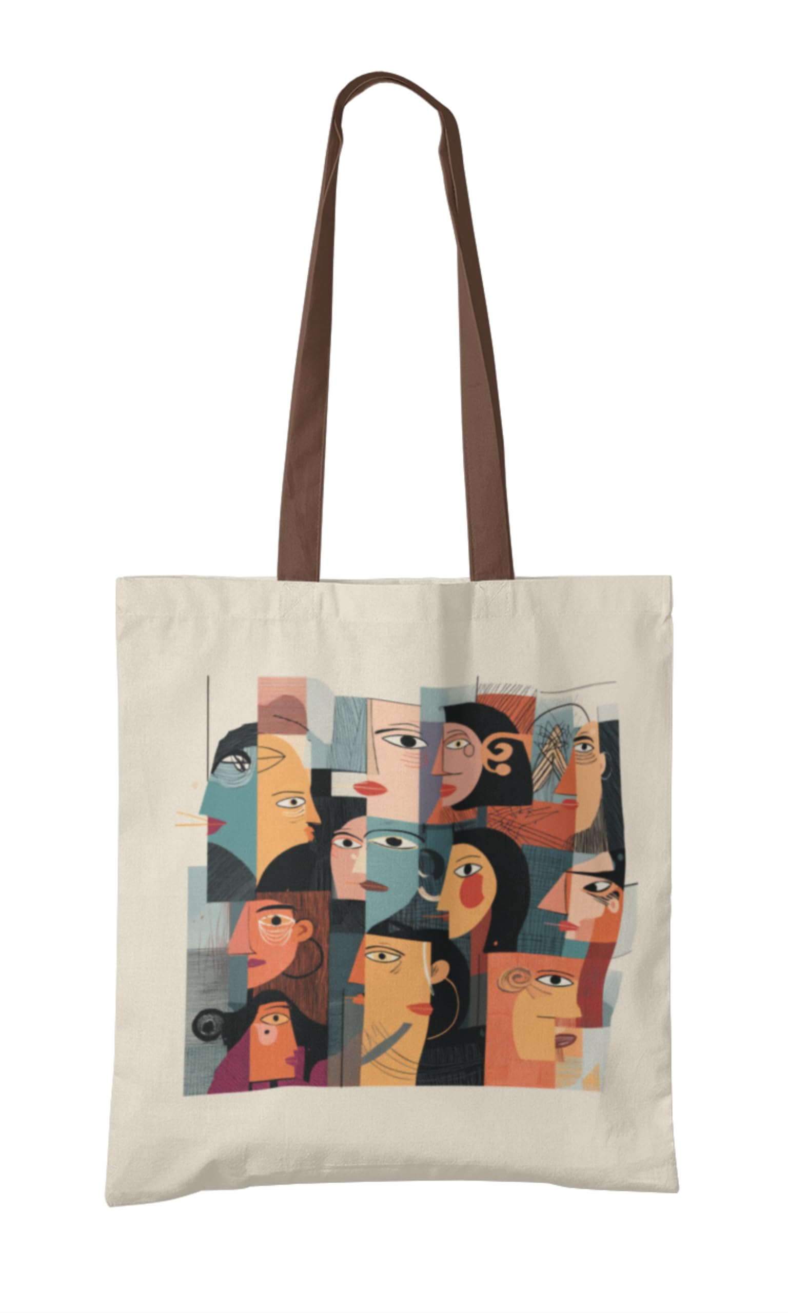 Canvas Cotton Tote Bag With Zipper Cubist Design for Women Versatile Shopping Office & Travel