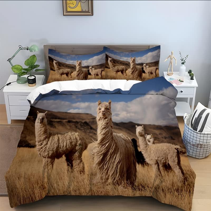 Funda de edredón Queen de alpaca amarilla, funda de edredón de microfibra lavada suave con cierre de cremallera, juegos de edredón para cama Queen,