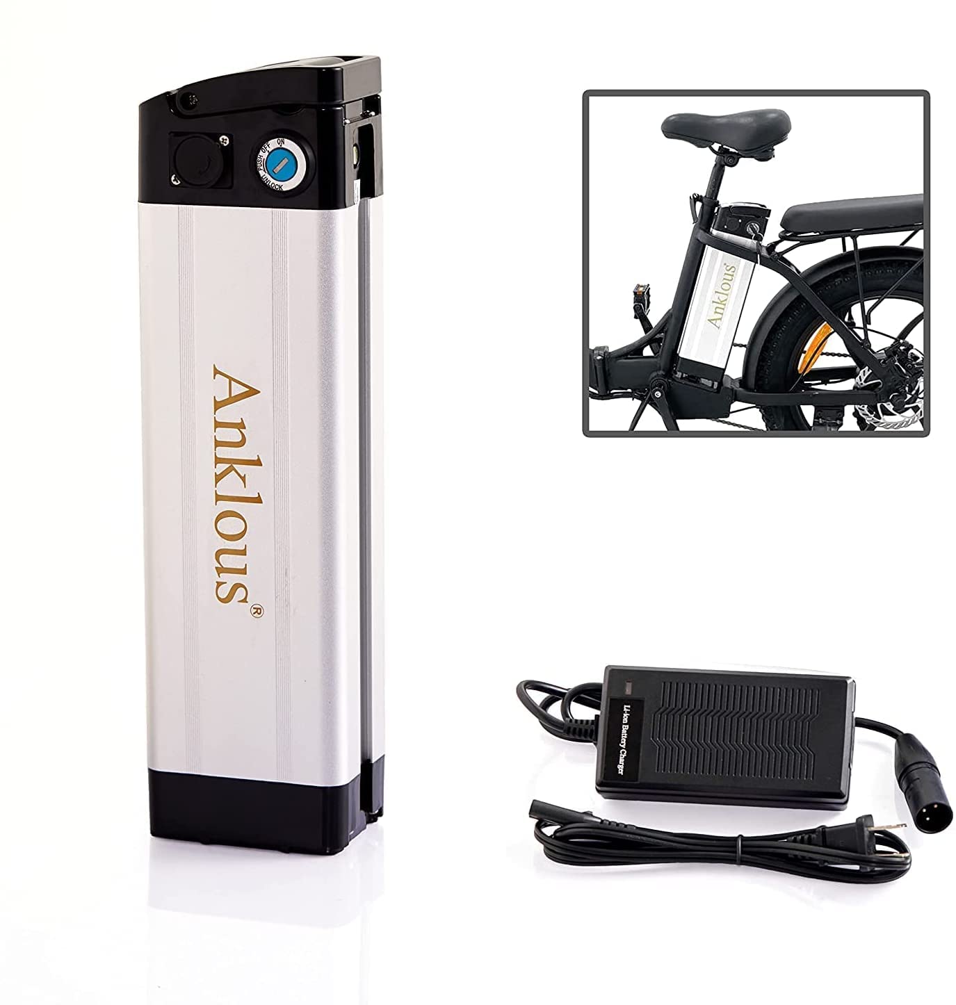 Anklous Ebike Battery 36V 10Ah Silver Fish Battery for 250W to 500W Bike Motor with 3A Charger,Safe 