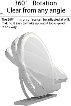 REIFNA Makeup Mirror with Lighting,Lighting Can be Adjusted,Can Be Rotated 360,Smart Mirror with Inductive Touch Switch,Tabletop Mirror for Bedroom and Dressing Room (Color : Silver, Size : 50x50cm)