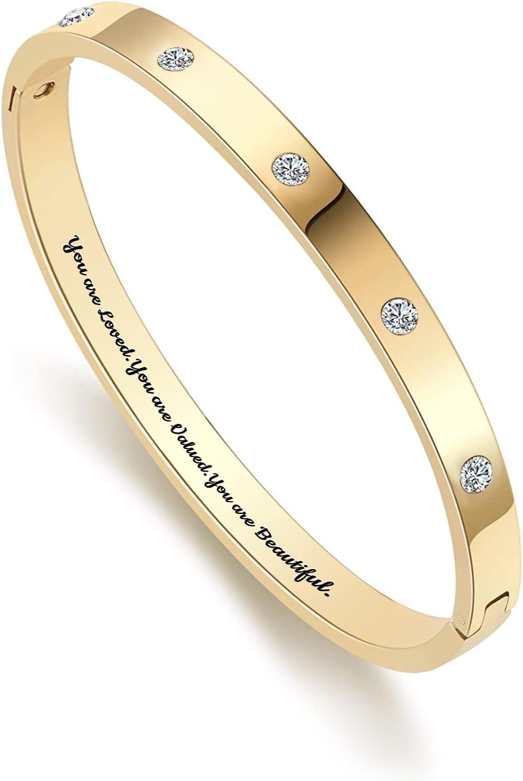CONRAN KREMIXGold Bangle Bracelet For Women 14K Real Gold Cuff Bracelets Cubic Zirconia Stainless Steel Water Proof Bracelet Gift
