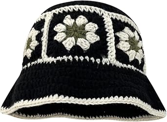 Women Crochet Bucket Hats Handmade Cloche Hats Knitted Beanies Floppy Fishing Hat Floral Cap Striped Trendy Outdoor