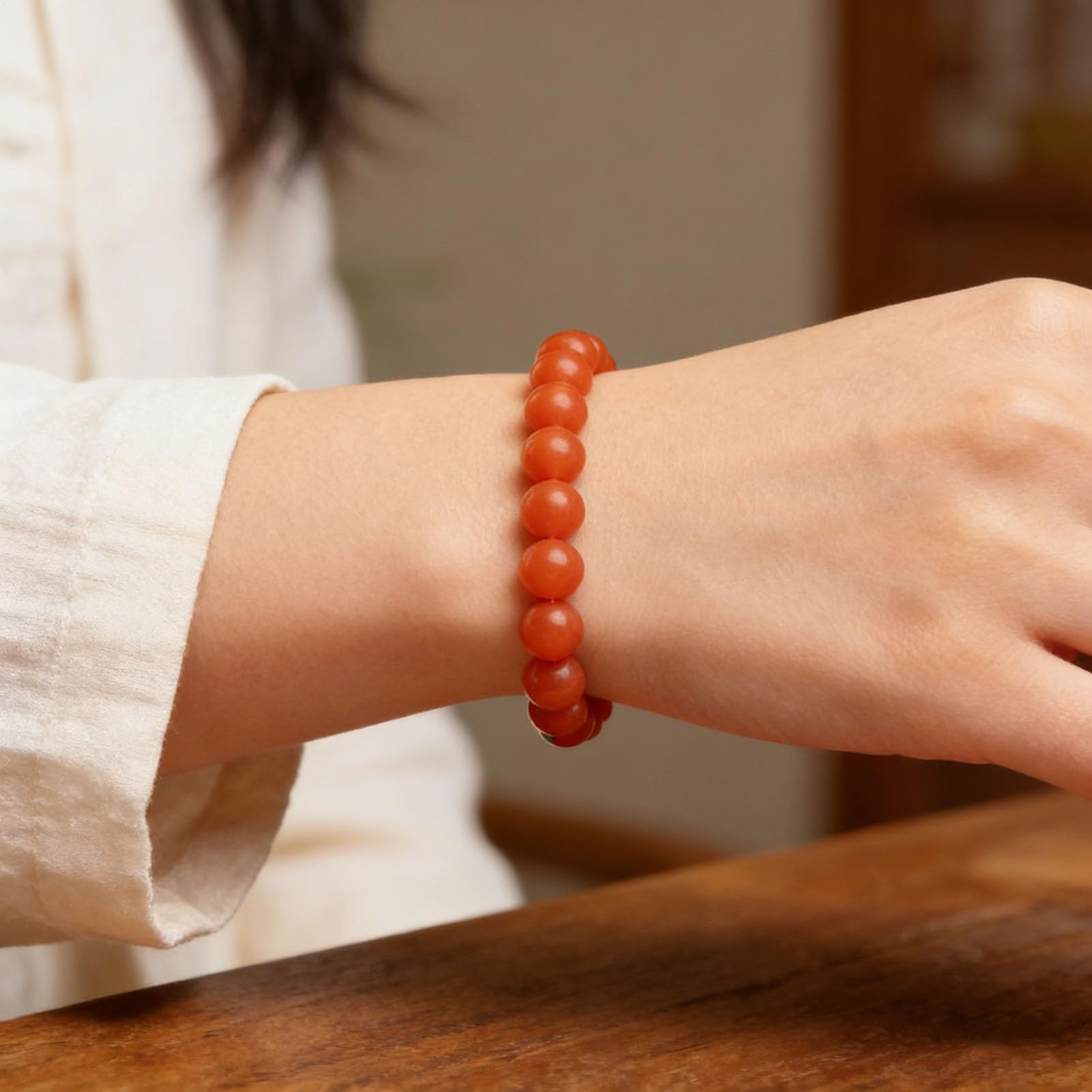Bracciale in Agata Nanhong di Cristallo curativo Naturale, con Pietre preziose Rosse, Gioielli con Perline per vitalità e Fiducia, Regalo Elastico Elasticizzato per Donne e Uomini,9MM