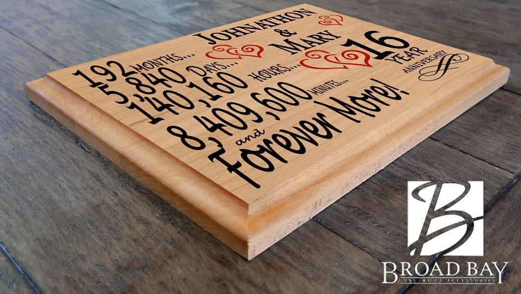 16th Anniversary Sign Gift Personalized 16 Year Wedding Anniversary Present for Wife Husband Couple - Solid Wood - Made in the USA