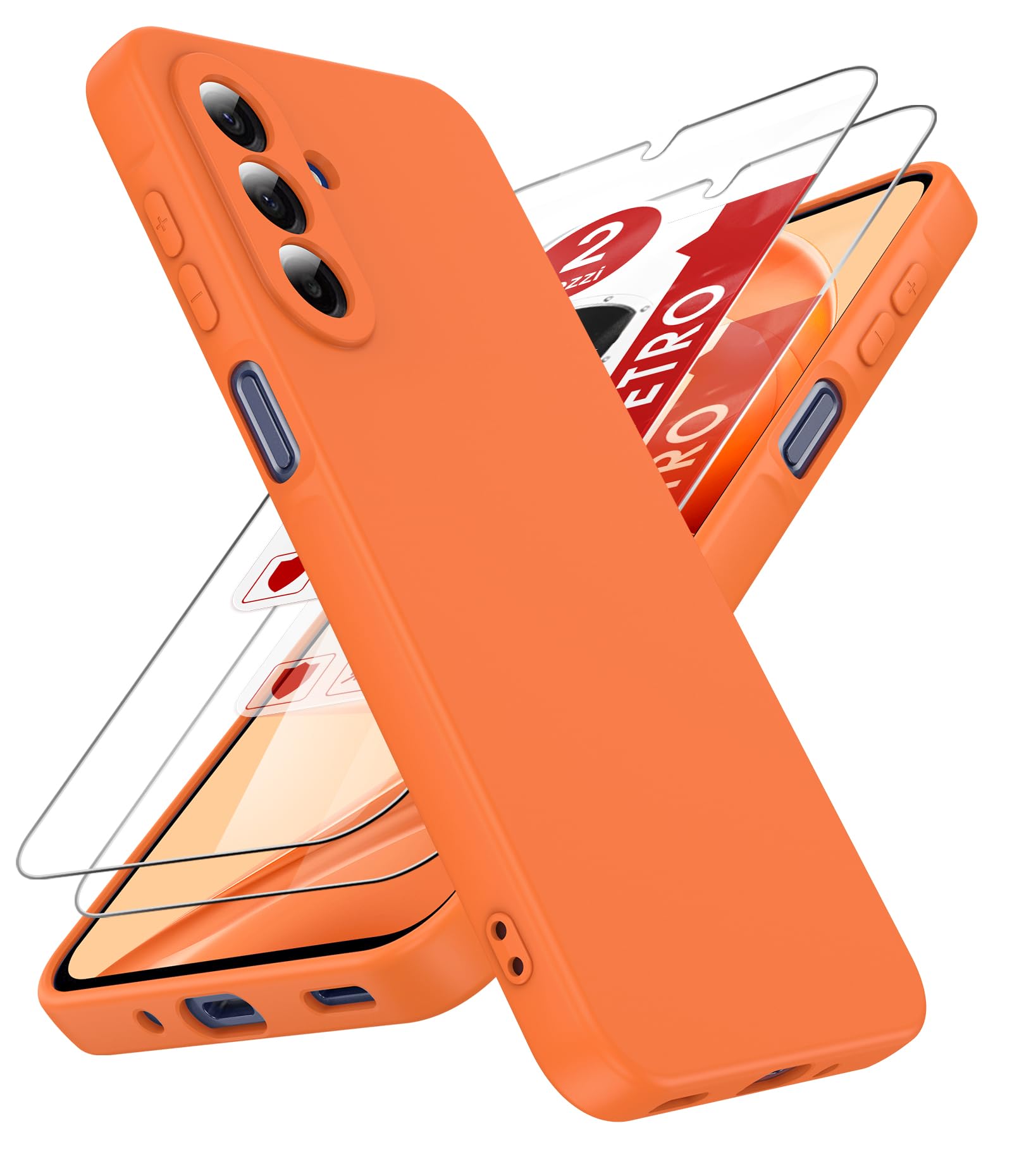 LeYi Cover per Samsung Galaxy A17/A18 4G/5G con 2Vetro Temperato(Arancione) | Custodia Morbida Silicone Liquida TPU Protettivo Ultra Slim Antiurto Case con Protezione Fotocamera per Samsung Galaxy A 17
