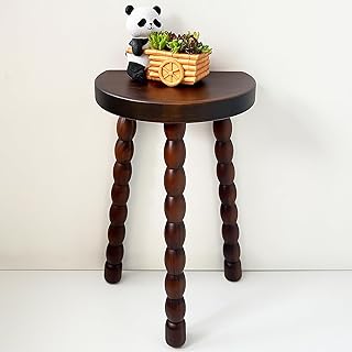 Wooden Bobbin Side Table - Plant Stand - Half Round Table - Wooden Accent Stool- Minimalist Decorative Table for Bedroom, Hallway, Living Room (1, Walnut)