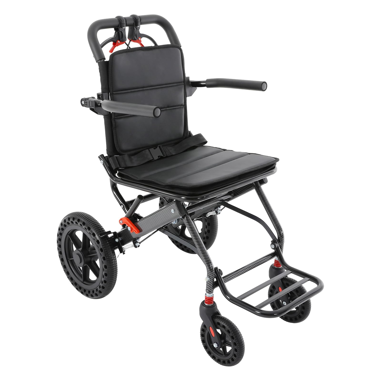Lightweight Reclining Travel Wheelchair, Folding All Terrain Reclining Transport Wheelchair for Adults and Seniors, Portable Transfer Wheelchairs with Rotatable Armrests, Support 220lbs