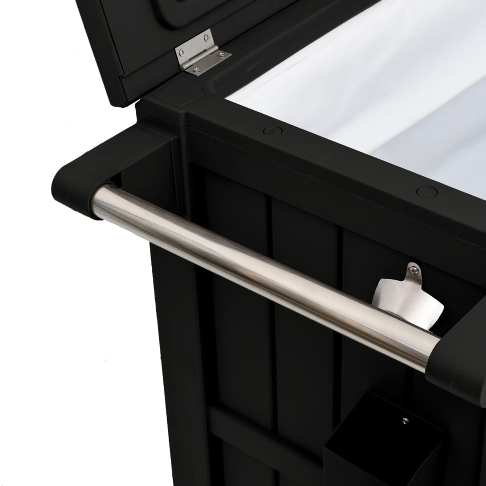 Geecher Carrello di Servizio 3 in 1 con Secchiello per Ghiaccio 80 L, Mobile da Esterno con Ruote Bloccabili, Tavolo di Preparazione e Conservazione, Polipropilene Nero, 102x46x86,5 cm for Eventi all'