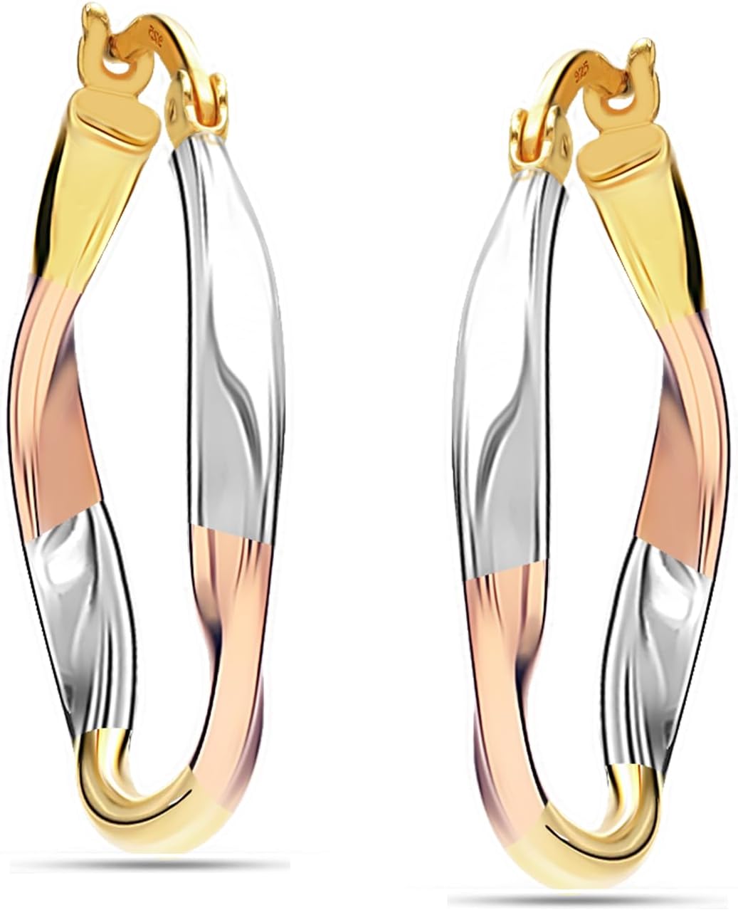 LeCalla Real 925 Sterling Silver Hoop Earrings | 14K Gold-Plated Three-Tone Twisted Earring Jewelry | Light-Weight Italian Design Click-Top Hoop Earrings for Women - Image 4