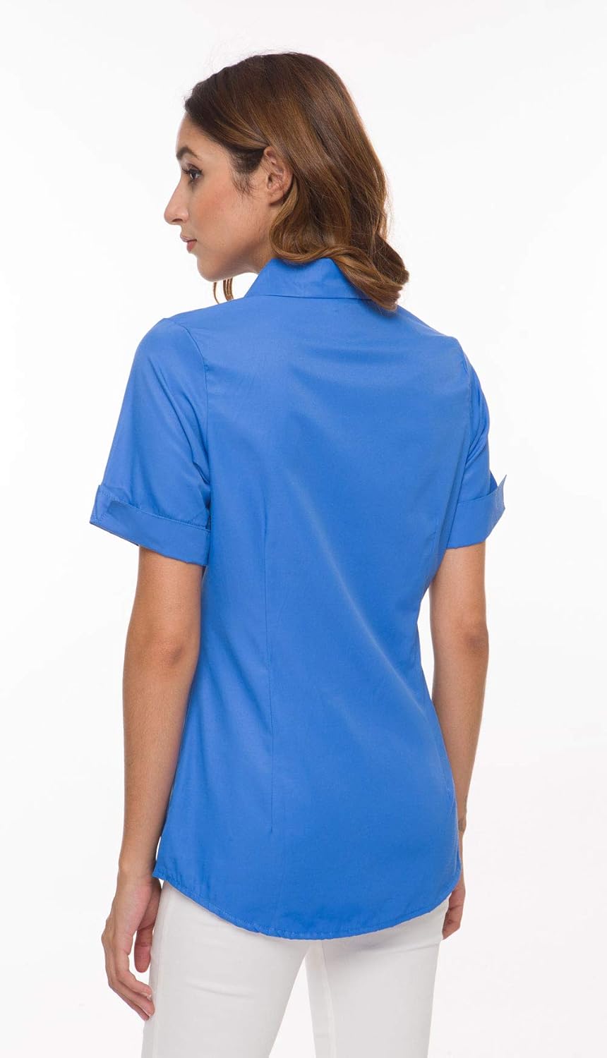 Double Plus Open Women's Basic Cotton Stretch Dress Shirt Short Sleeve Blouse - Image 5