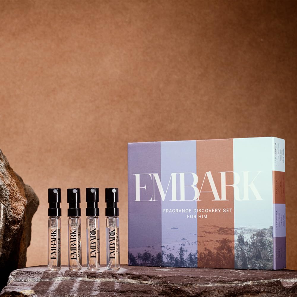 EMBARK Discovery | Long Lasting EDP 4x2ml Perfume Gift Set for Man | Woody, Musk and Fresh Premium Fragrance for Men | Travel & Pocket friendly perfume kit | Ideal gift for all occasions.-image-16