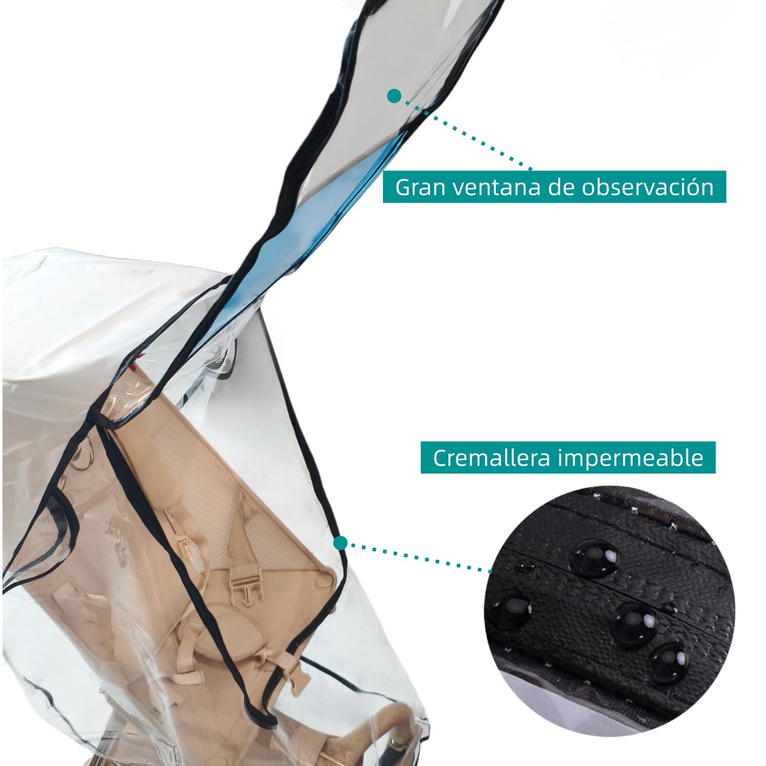 Plastico Lluvia Silla Paseo Universal, Protector Lluvia Carro Bebe Universal con Gran Ventana y Cremallera Impermeable – EVA de Calidad Alimentaria, Transpirable, Anti-Viento y Anti-Nieve
