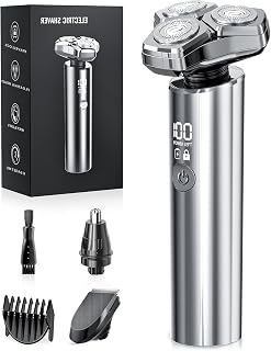 Electric Razor for Men,10,000RPM High-Speed Motor, IPX8 Waterproof, USB Fast Charging, 5-Min Quick Charge & Travel Lock,Metallic Silver - Amazon product rated Grade A