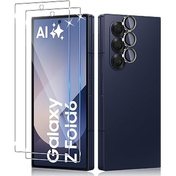 Screen Protector for Samsung Galaxy Z Fold 6 5G for Tempered Glass Pack of 2 Tempered Glass Protective Film and 1 Set Camera Protection HD Clear Bubble-Free Anti-Scratch 9H Hardness Screen Protector
