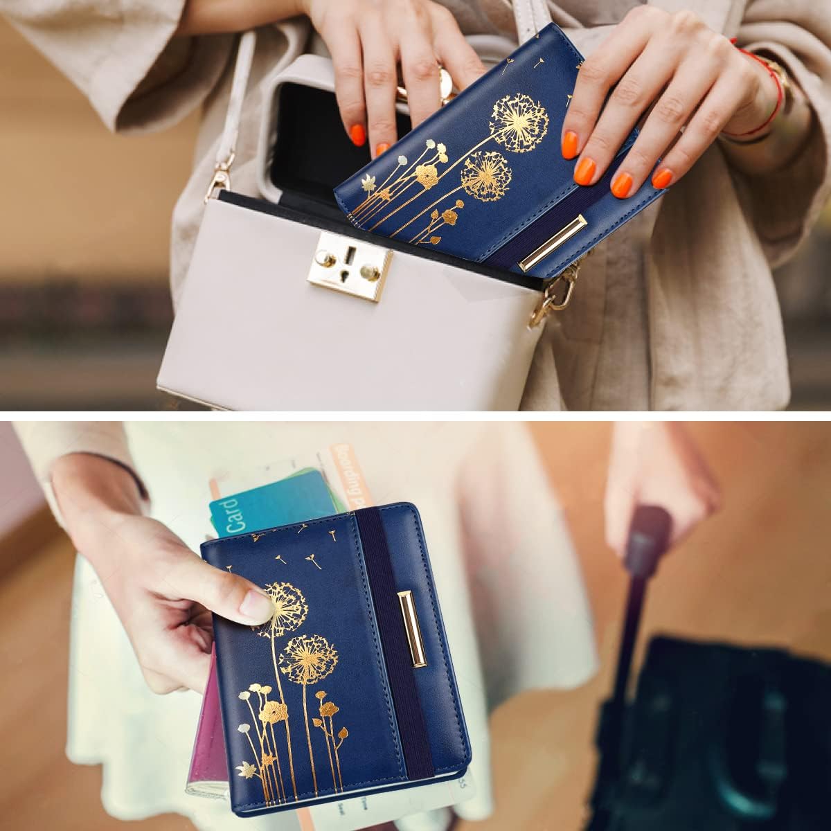 Coco Rossi Women's Fashion Dandelion Passport Wallet, Blue, RFID Blocking, 7 Compartments, Faux Leather